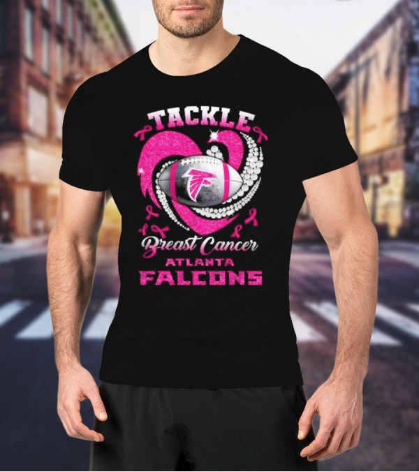 Tackle Breast Cancer Atlanta Falcons Pink Ribbon Football T-Shirt
