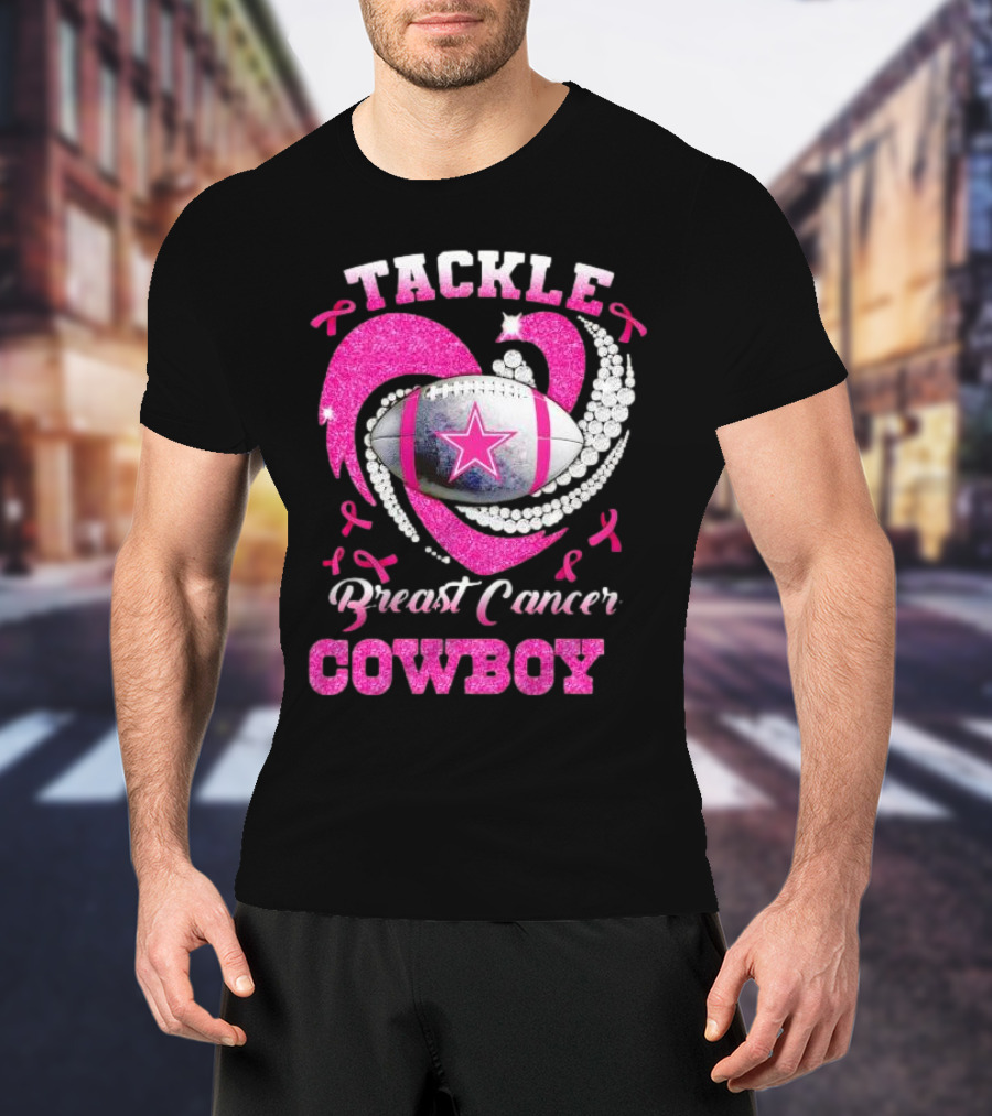Tackle Breast Cancer Cowboy Football Pink Awareness T-Shirt