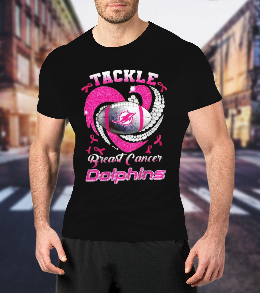 Tackle Breast Cancer Dolphins Football Awareness T-Shirt