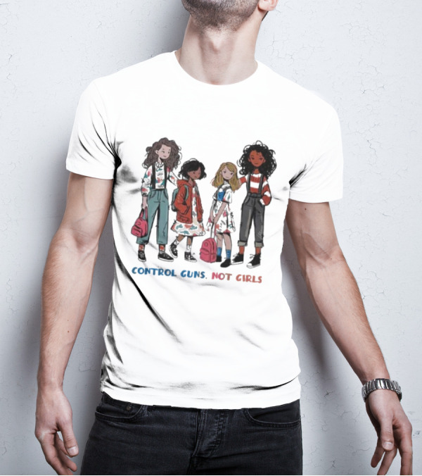 CONTROL GUNS NOT GIRLS WITH FOUR DIVERSE GIRLS HOLDING BACKPACKS T-Shirt