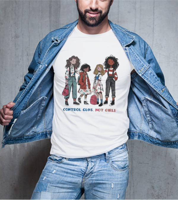 CONTROL GUNS NOT GIRLS WITH FOUR DIVERSE GIRLS HOLDING BACKPACKS T-Shirt