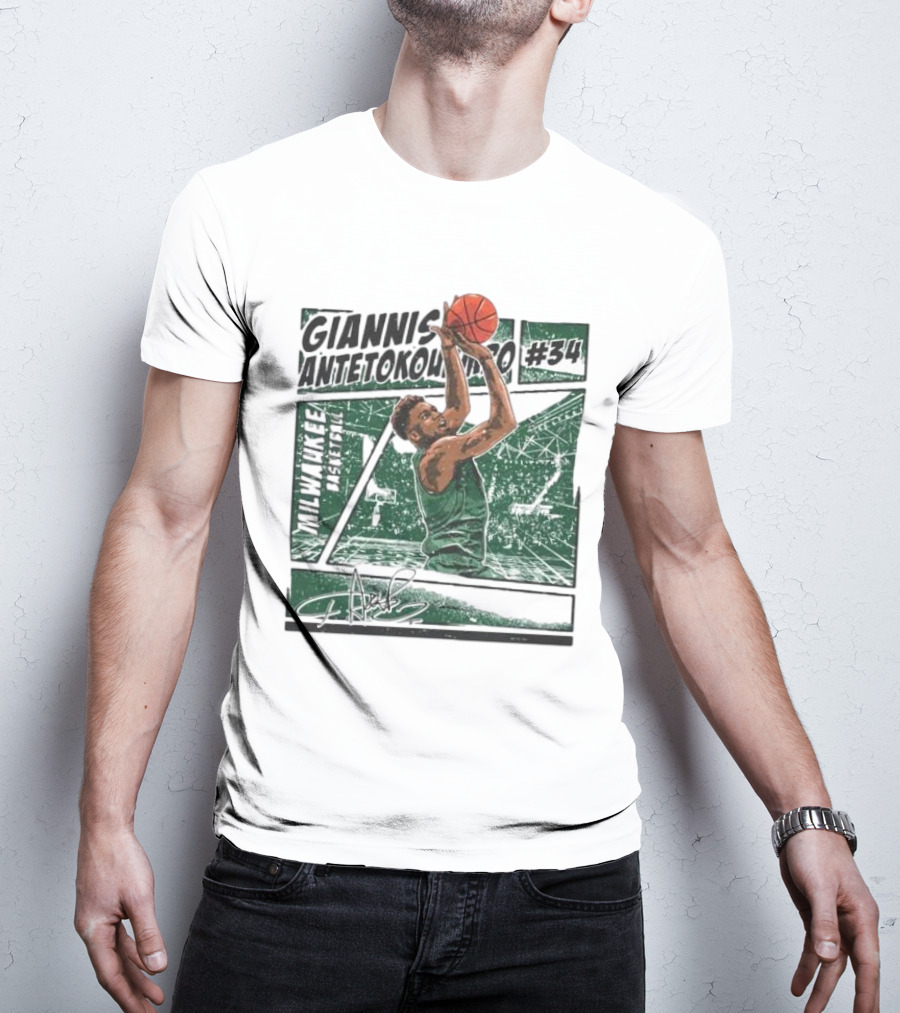 Giannis Antetokounmpo Milwaukee Basketball Signature #34 Comic T-Shirt