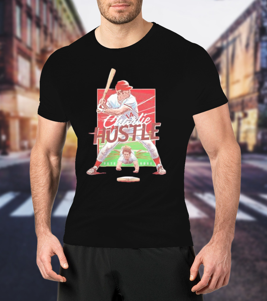 Charlie Hustle Pete Rose Cincinnati Reds Cartoon Player T-Shirt