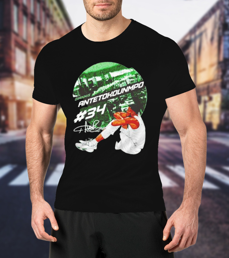 Giannis Antetokounmpo #34 Milwaukee Bucks Signature City Skyline T-Shirt