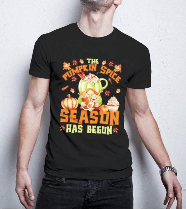 The Pumpkin Spice Season Has Begun Fall Season Gnome Cupcake Pumpkin Leaves T-Shirt