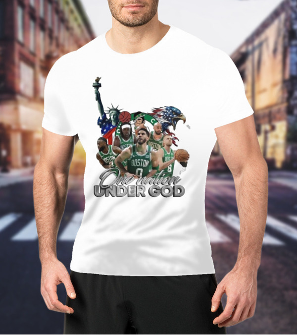 Boston Celtics One Nation Under God Statue Of Liberty American Eagle Basketball Players T-Shirt