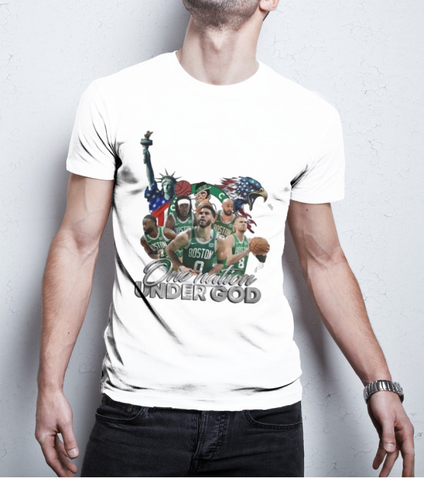 Boston Celtics One Nation Under God Statue Of Liberty American Eagle Basketball Players T-Shirt