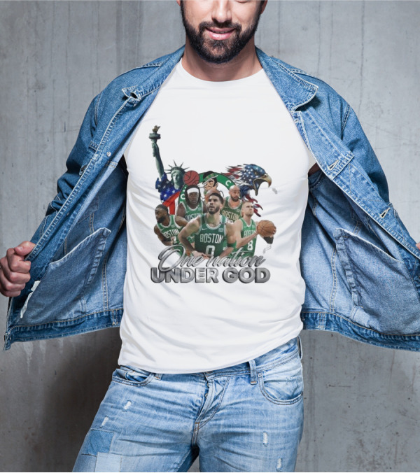 Boston Celtics One Nation Under God Statue Of Liberty American Eagle Basketball Players T-Shirt
