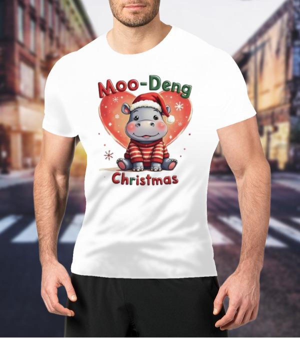 Moo-Deng Hippo Santa Christmas T-Shirt
