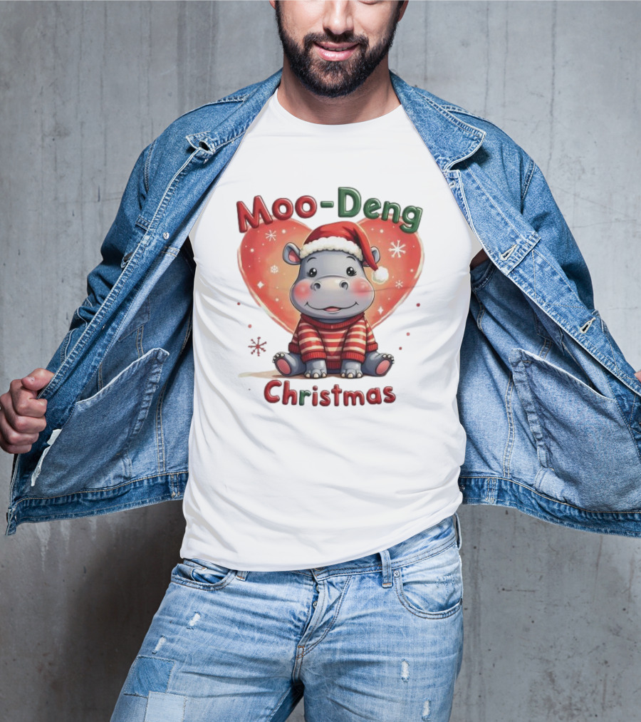 Moo-Deng Hippo Santa Christmas T-Shirt