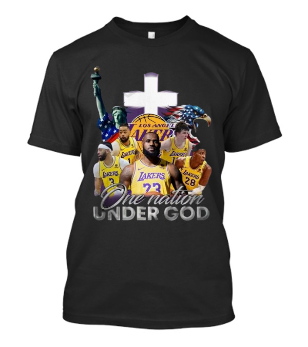 Los Angeles Lakers One Nation Under God Statue Of Liberty Cross Eagle Basketball Players T-Shirt