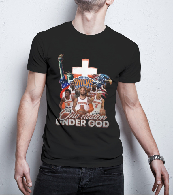 New York Knicks One Nation Under God Statue Of Liberty American Eagle Basketball Players T-Shirt