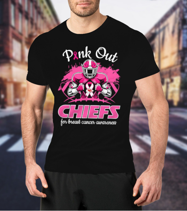 Pink Out Chiefs For Breast Cancer Awareness Football Graphics T-Shirt