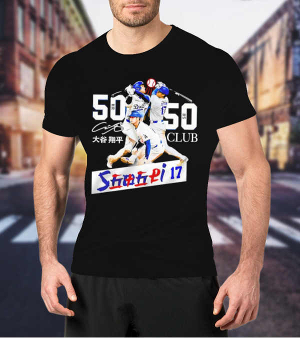 Shohei Ohtani 50 HR 50 SB Club Signature Dodgers 17 T-Shirt