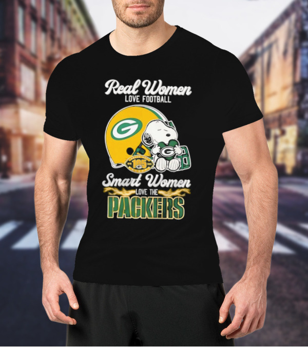 Snoopy Real Women Love Football Smart Women Love The Packers Green Bay Helmet T-Shirt