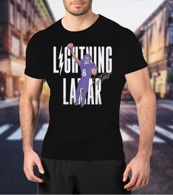 Lamar Jackson Lightning Baltimore Ravens Touchdown Signature T-Shirt
