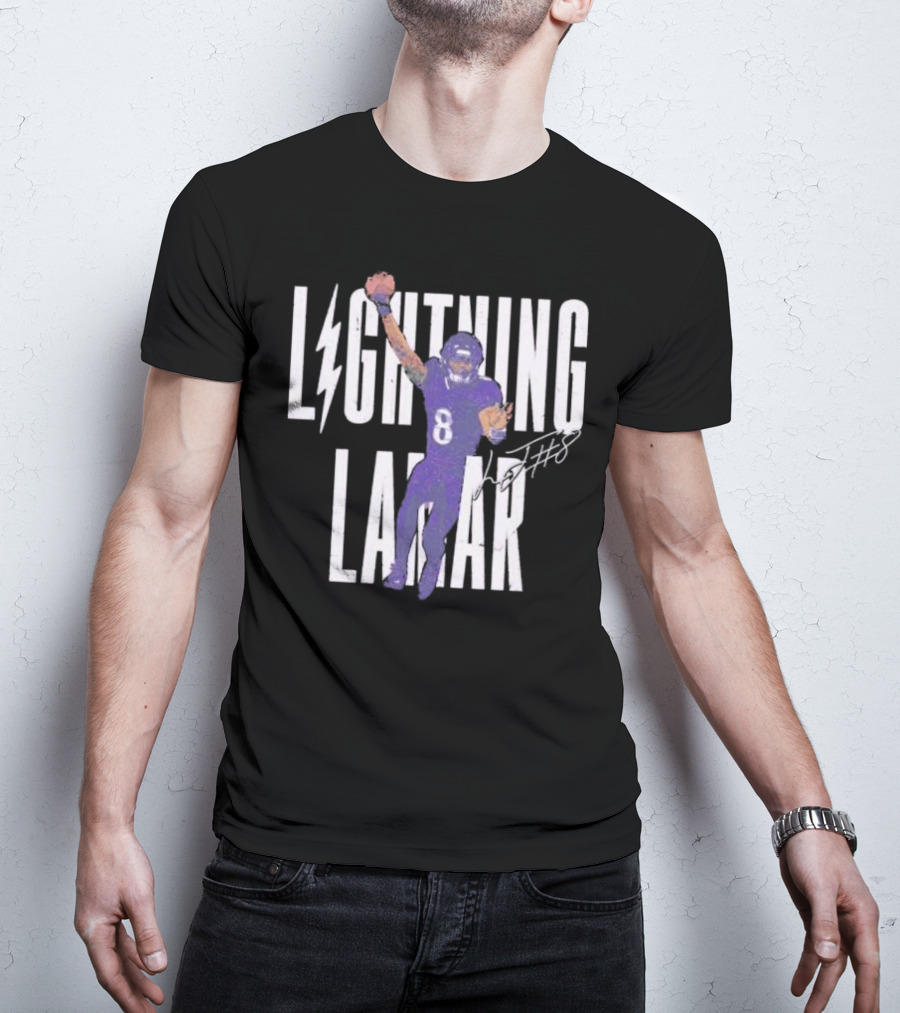 Lamar Jackson Lightning Baltimore Ravens Touchdown Signature T-Shirt