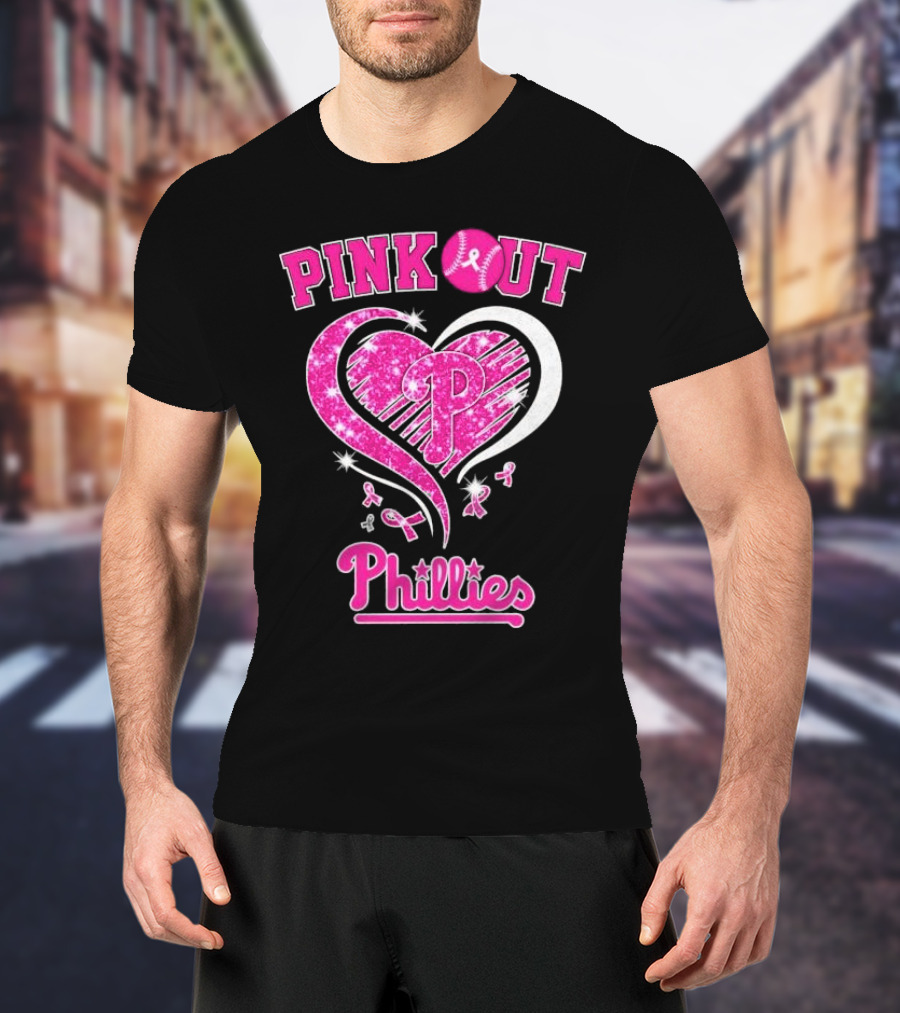 Philadelphia Phillies Pink Out Breast Cancer Heart T-Shirt