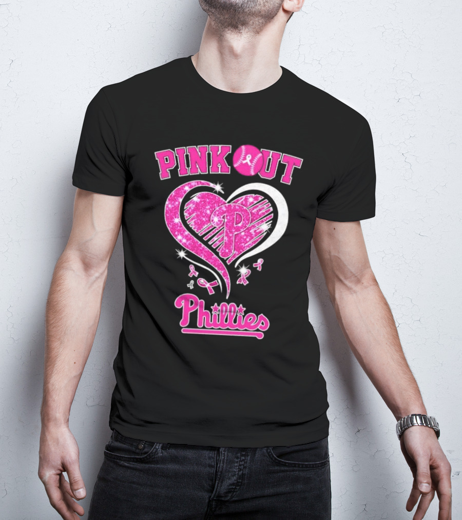 Philadelphia Phillies Pink Out Breast Cancer Heart T-Shirt