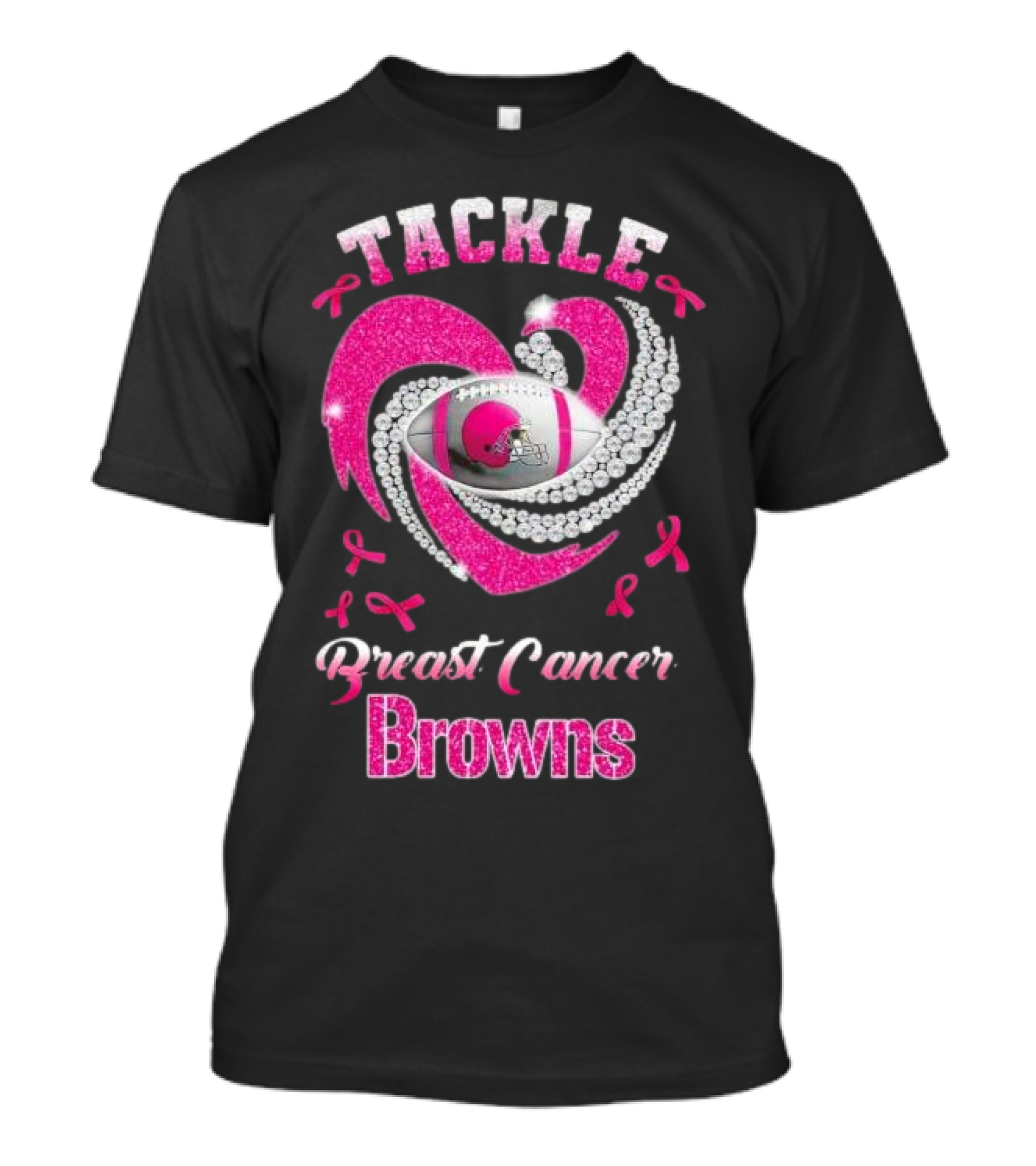Tackle Breast Cancer Browns Pink Ribbon Football T-Shirt