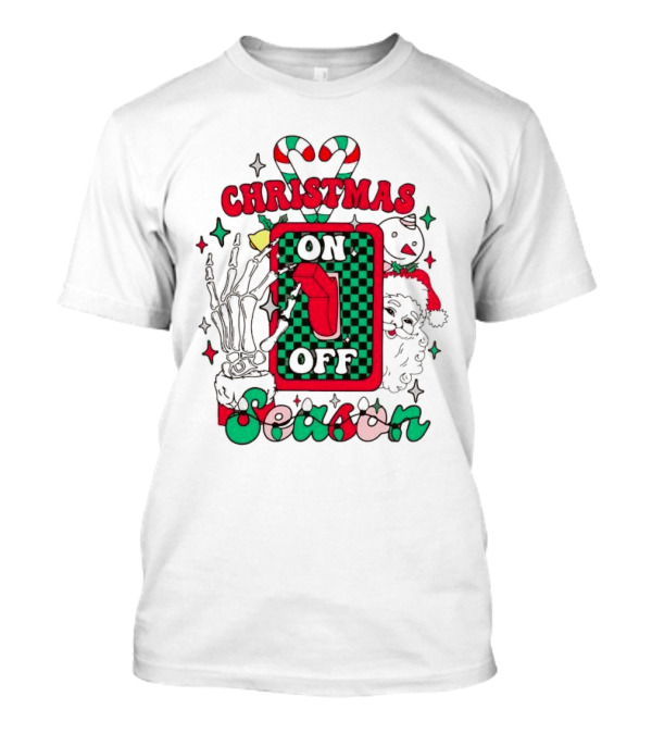 Christmas Season On Off Skeleton Hand Santa Claus T-Shirt