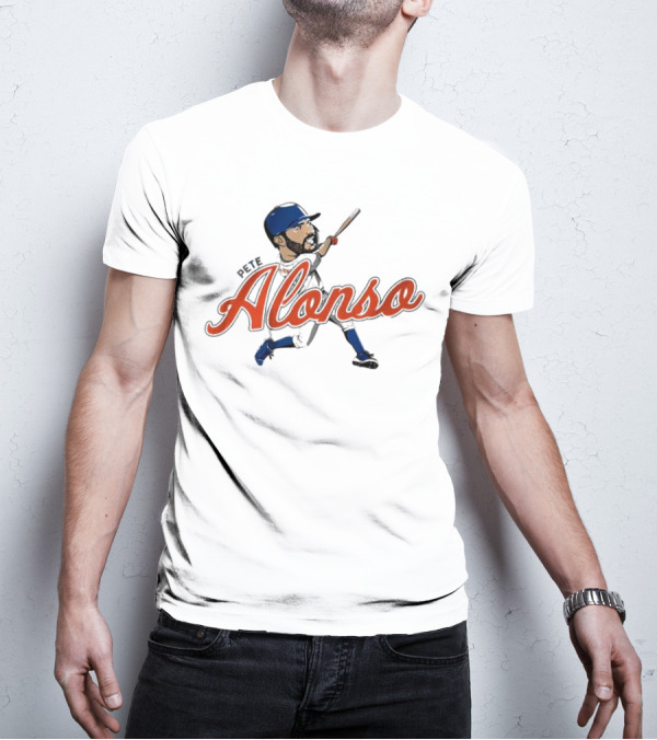Pete Alonso New York Mets Caricature Baseball Swing T-Shirt