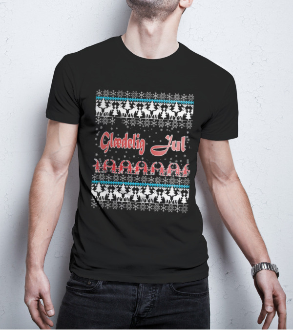 Glædelig Jul Christmas Denmark Snowflakes Trees Nordic T-Shirt