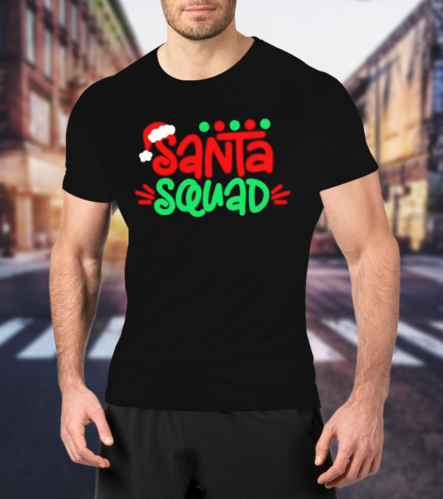 Santa Squad Christmas Red And Green Santa Hat T-Shirt