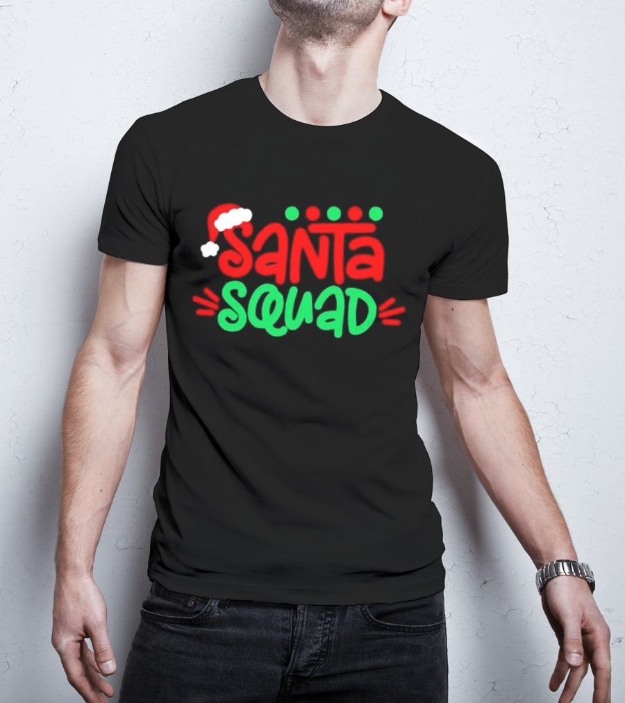 Santa Squad Christmas Red And Green Santa Hat T-Shirt