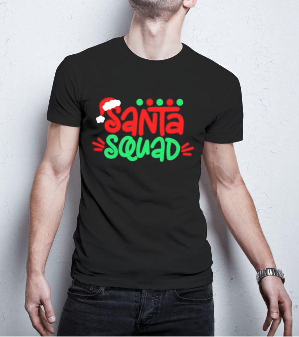 Santa Squad Christmas Red And Green Santa Hat T-Shirt