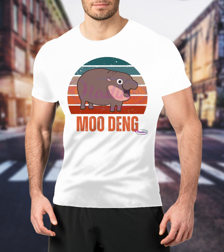 Retro Sunset Moo Deng Pygmy Hippo T-Shirt