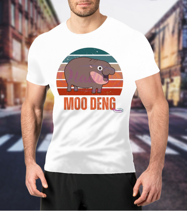 Retro Sunset Moo Deng Pygmy Hippo T-Shirt