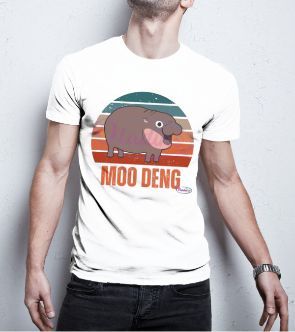 Retro Sunset Moo Deng Pygmy Hippo T-Shirt