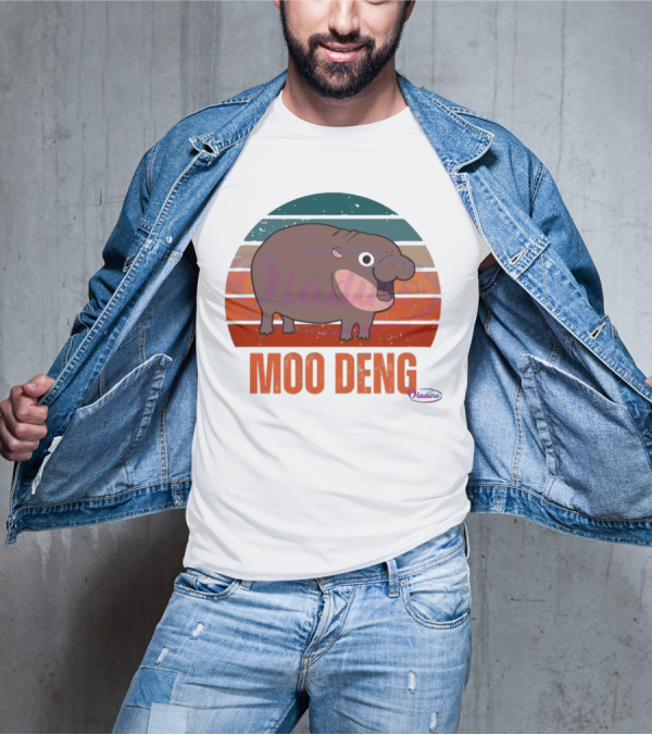 Retro Sunset Moo Deng Pygmy Hippo T-Shirt