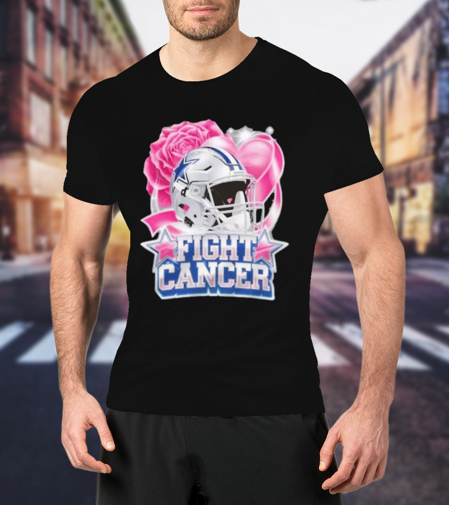 Dallas Cowboys Fight Breast Cancer Awareness Rose Pink Heart Helmet T-Shirt