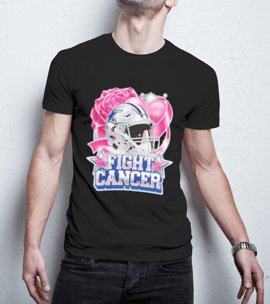 Dallas Cowboys Fight Breast Cancer Awareness Rose Pink Heart Helmet T-Shirt