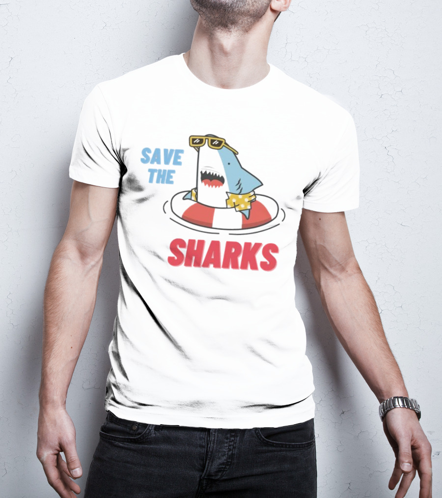 Save The Sharks Sunglasses Summer Float Fun T-Shirt