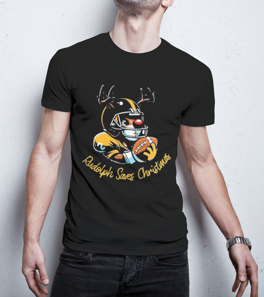 Pittsburgh Steelers Rudolph Saves Christmas Football Reindeer T-Shirt