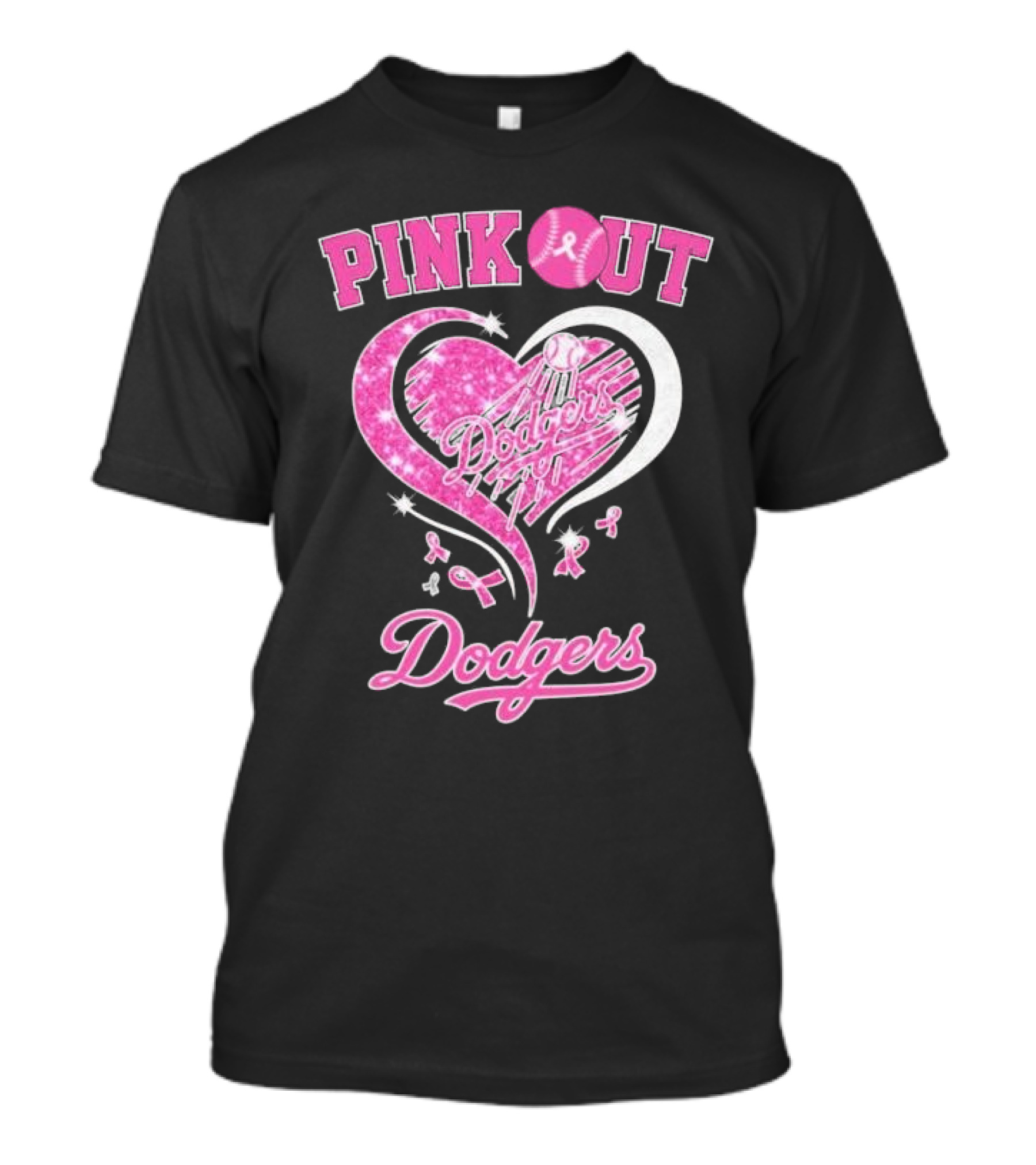 Pink Out Dodgers Heart Breast Cancer Los Angeles T-Shirt