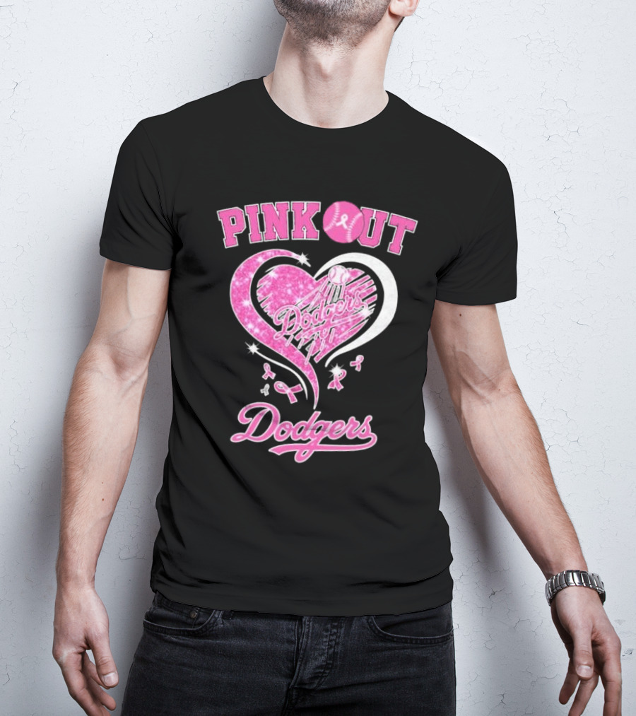 Pink Out Dodgers Heart Breast Cancer Los Angeles T-Shirt