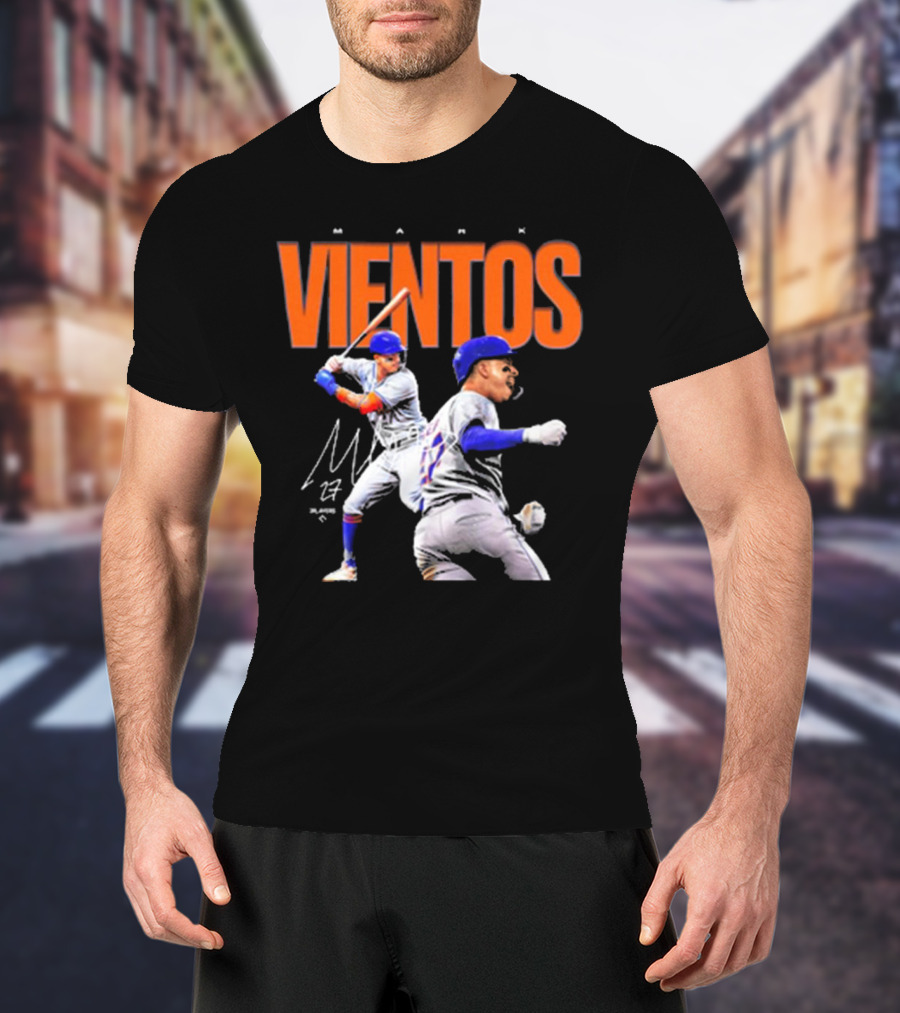 Mark Vientos New York Mets MLB 27 Signature Baseball Action T-Shirt