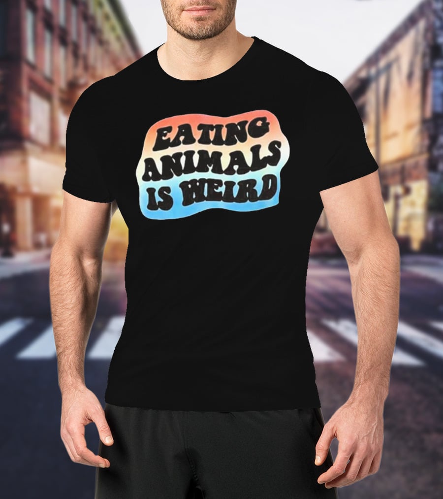 Eating Animals Is Weird Retro Hippie Style Bold Psychedelic Text T-Shirt