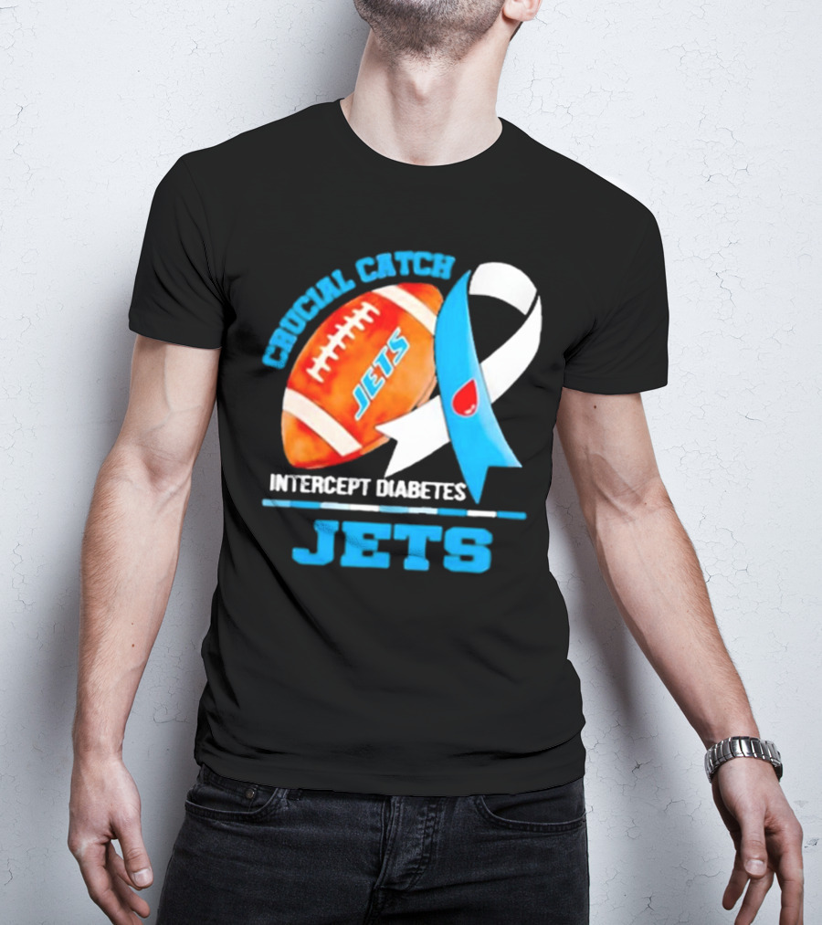 Jets Crucial Catch Football Intercept Diabetes Awareness T-Shirt