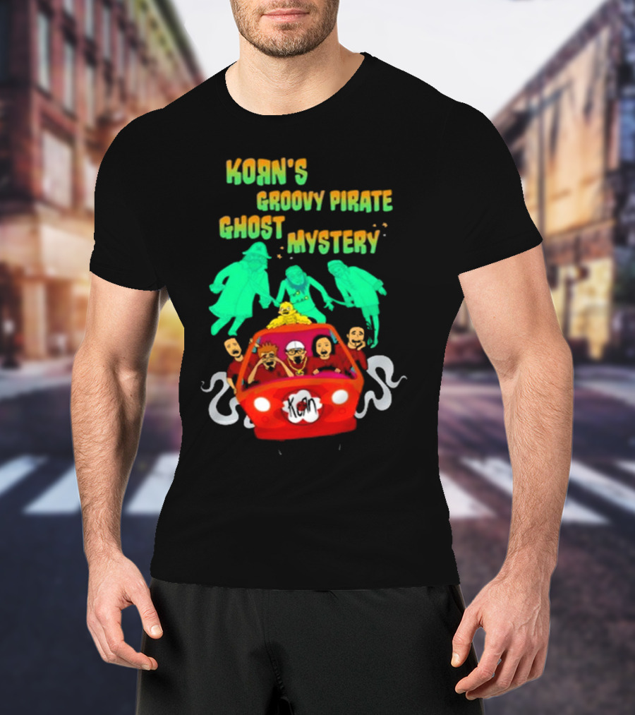 Korn Groovy Pirate Ghost Mystery Band In Red Van With Creepy Specters T-Shirt