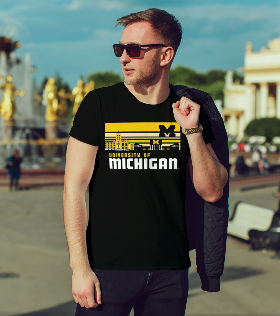 University Of Michigan Wolverines Striped Campus Skyline T-Shirt