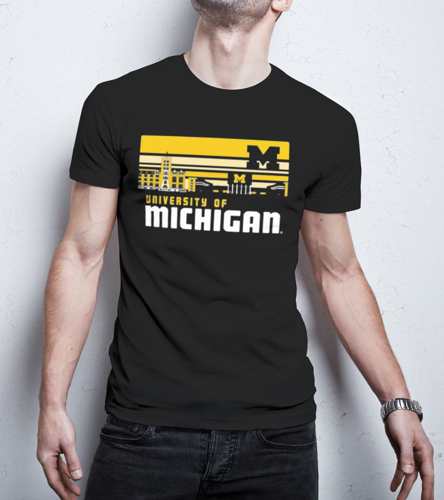University Of Michigan Wolverines Striped Campus Skyline T-Shirt