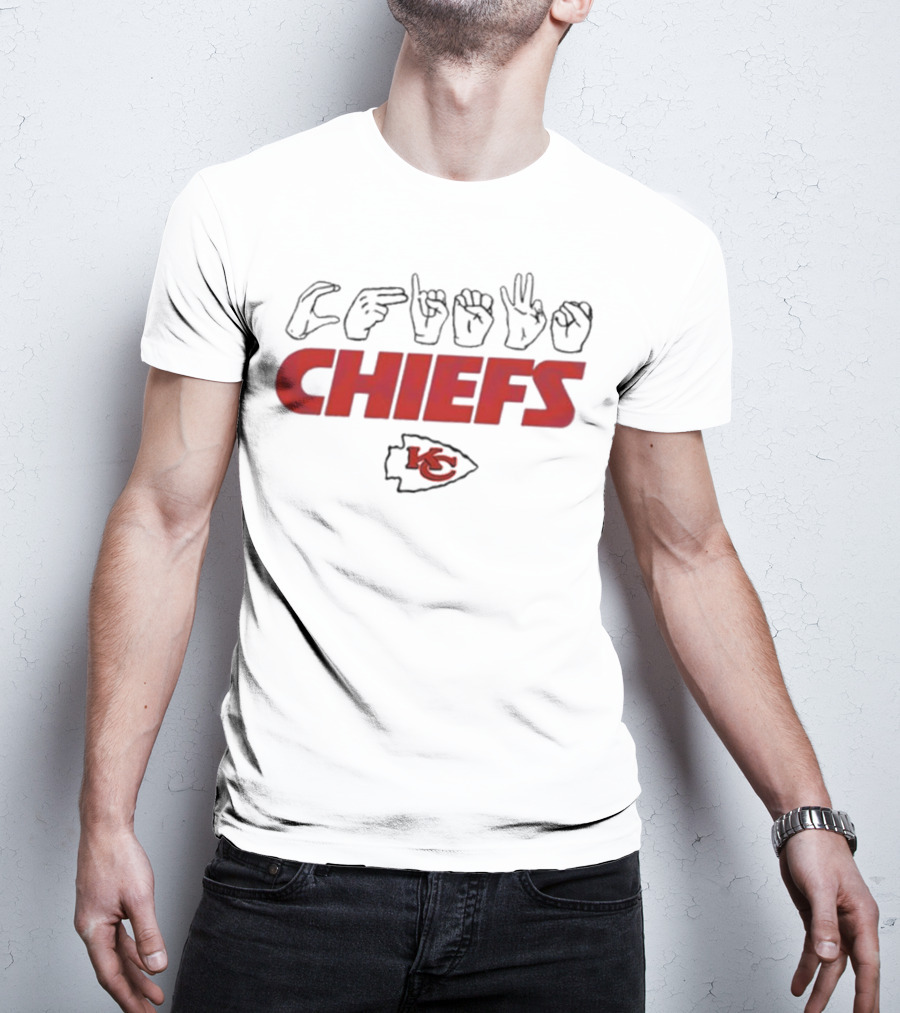 CHIEFS Kansas City Chiefs KC Logo Hand Sign Football T-Shirt
