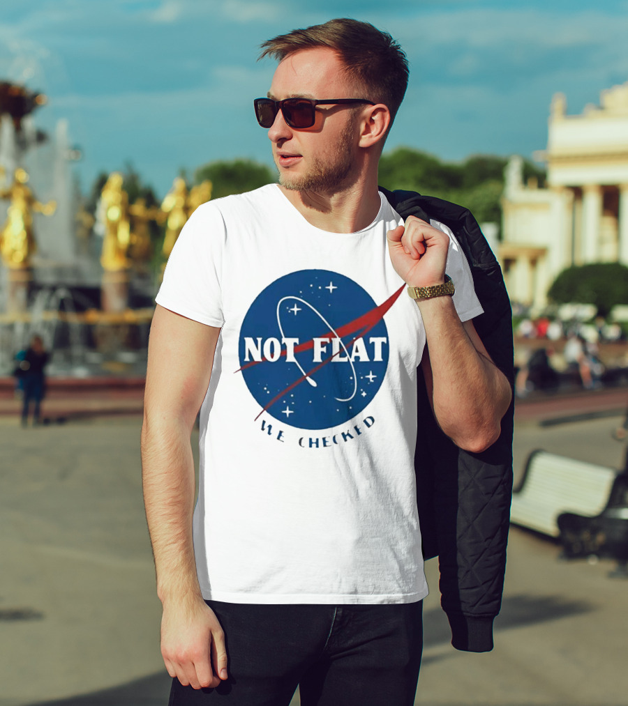 Not Flat We Checked Space Exploration Emblem T-Shirt