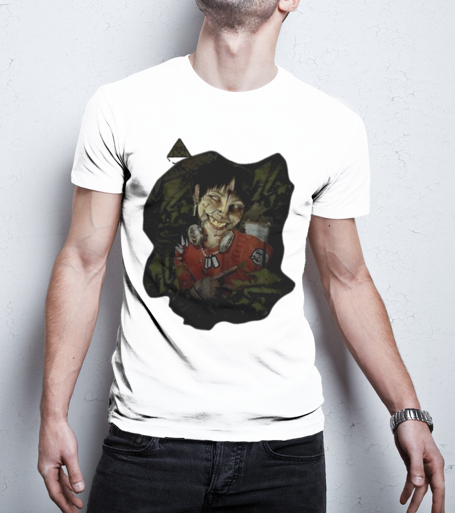 MG Ultra Kid Smiling Masked Figure With Red Outfit And Gas Mask Elements T-Shirt