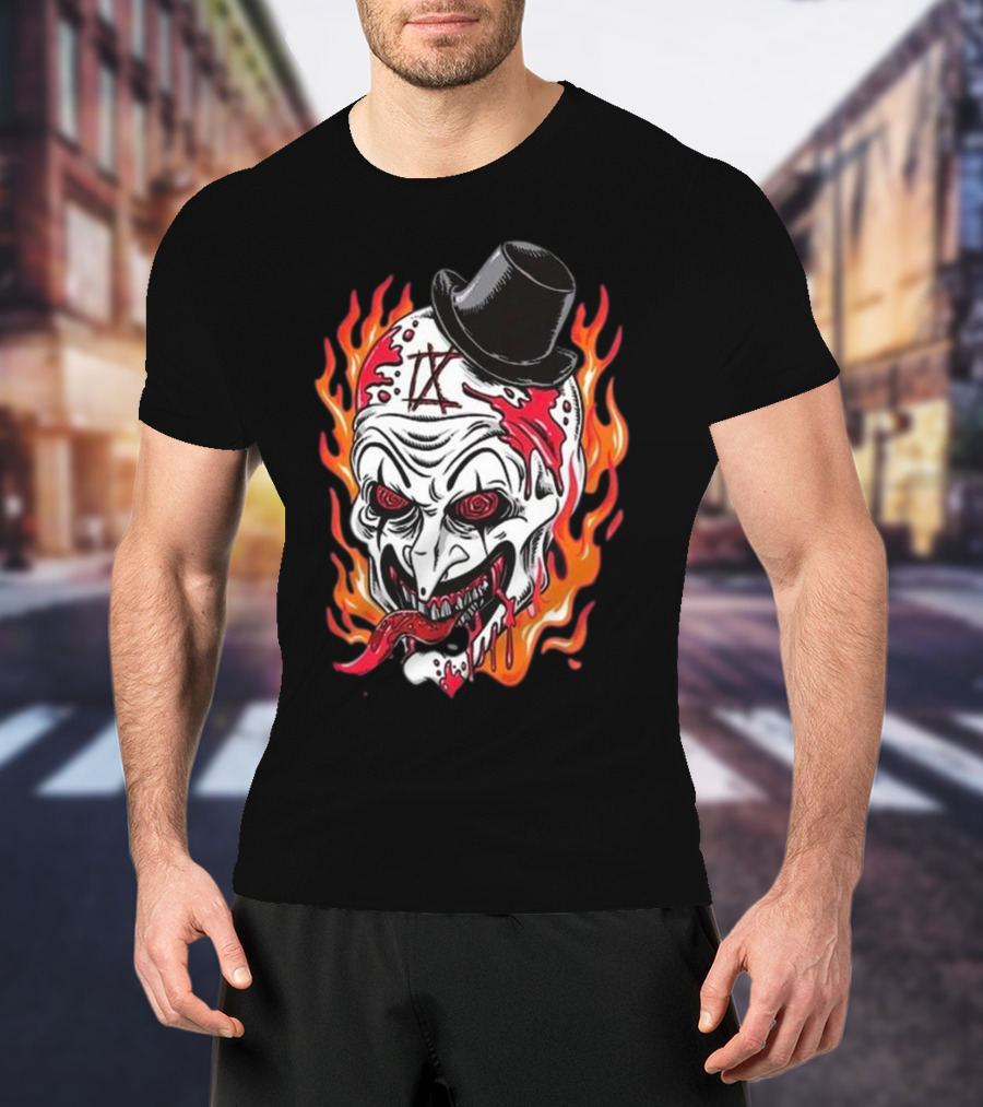 Psychos Only Art Will Never Die Flaming Skull Top Hat T-Shirt